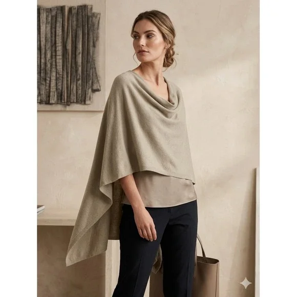 Alashan Cashmere Pistachio Green Cotton Cashmere Blend Topper Poncho - Picture 1 of 7